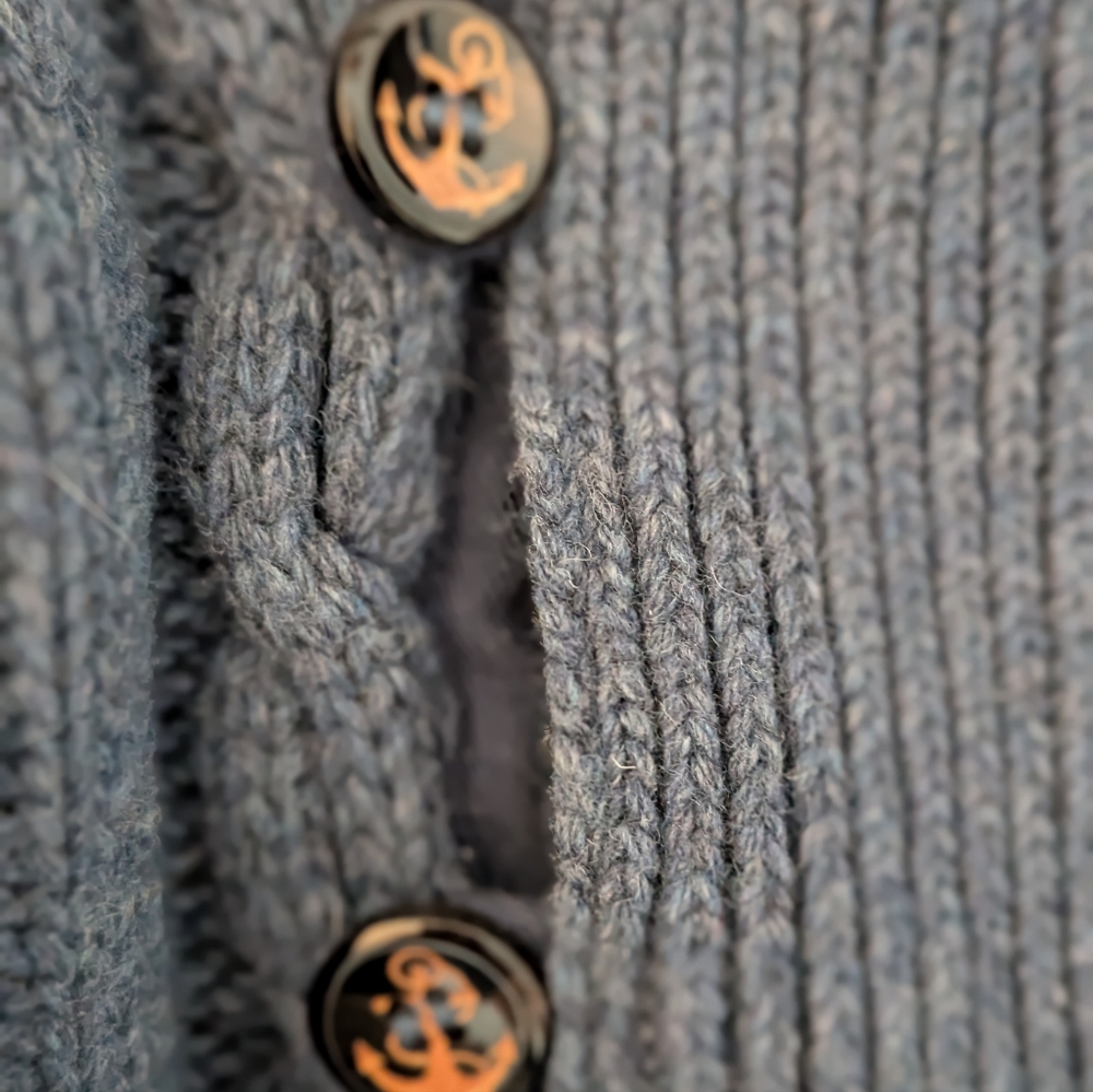 Saint James Men’s Navy Cable Knit Wool Blend Shawl Collar Sweater - Size M - Picture 5 of 12